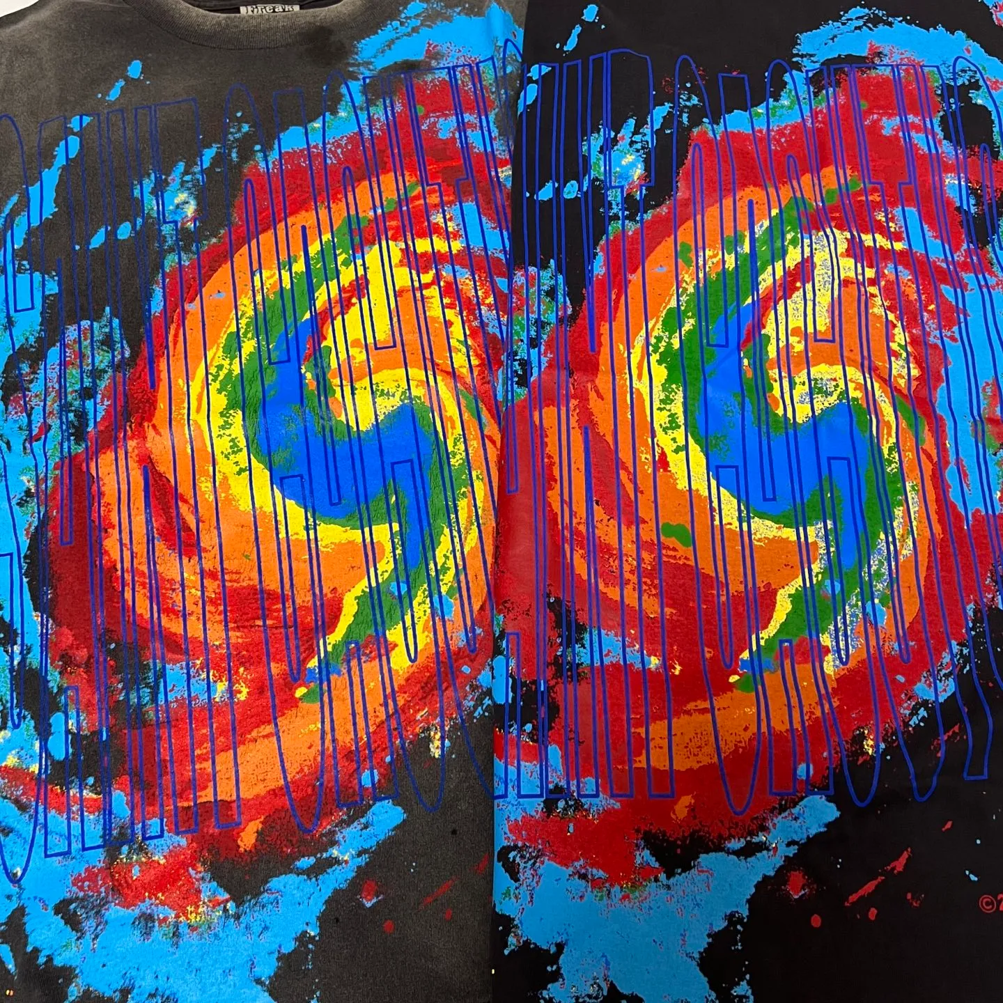 Printing proofing CACTUS PLANT FLEA MARKET x SAINT Mxxxxxx ANGRY LOVE GOD SS TEE/BLK CPFM joint weather icon/tropical storm print retro old TEE washed black S-XL